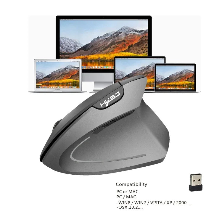 HXSJ T24 Rato Vertical Ergonómico Sem Fios 2.4G com Receptor USB, 6 Botões, 2400 DPI, T24 Preto, T24 Cinzento