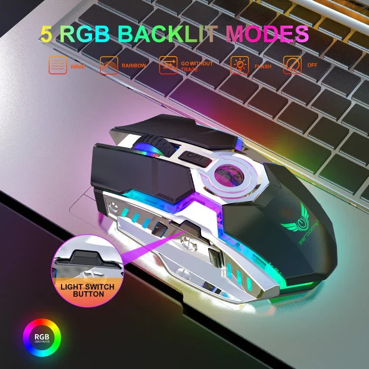 ZERODATE T30 Rato Óptico Sem Fios com Luz RGB Retroiluminada, 2.4GHz, 2400DPI, Ajustável em Três Velocidades, T30 Branco