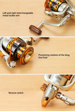 Carretel de Pesca Spinning YUMOSHI com Rolamentos de Esferas, Modelos EF1000, EF2000, EF3000, EF4000, EF5000, EF6000, EF7000, EF8000