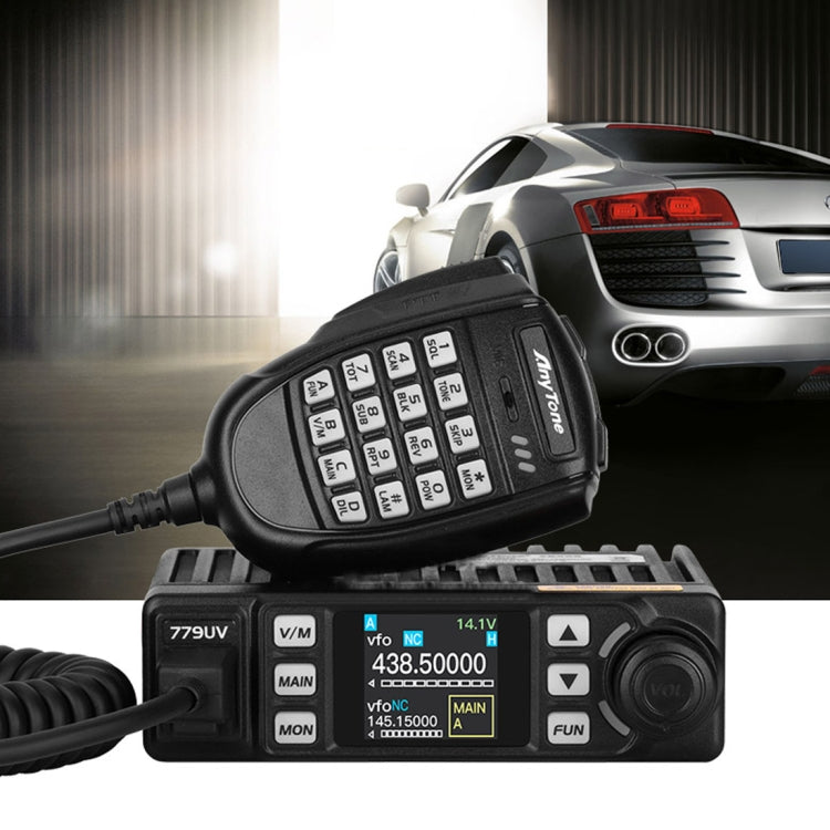 Rádio móvel AnyTone AT-779UV VHF / UHF banda dupla 200 canais 25W FM para carro, walkie talkie