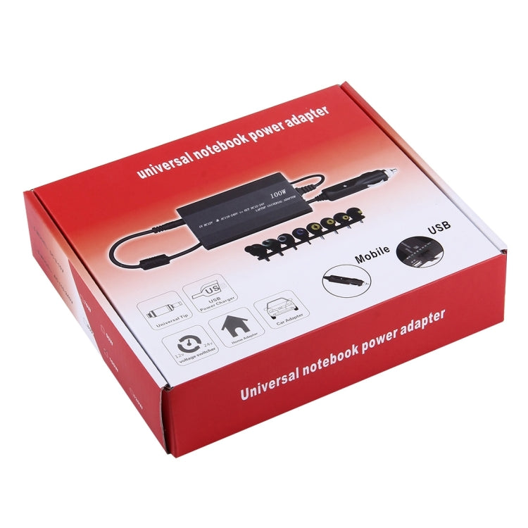 Carregador universal para portátil notebook 100W com carregador de carro, adaptador de energia AC, 8 adaptadores de energia e 1 porta USB para Samsung, Sony, Asus, Acer, IBM, HP, DELL, ficha US