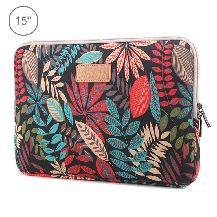 Estojo de Manga Bolsa de Transporte com Fecho Colorido com Folhas para Macbook, Samsung, Lenovo, Sony, DELL Alienware, CHUWI, ASUS, HP, Portáteis de 15,6 polegadas e abaixo, 15 polegadas