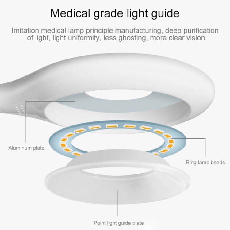 Luz de proteção ocular com 28 LEDs, pescoço de ganso flexível, design de anel oco com clipe e função de pequena luz noturna, TGX-770