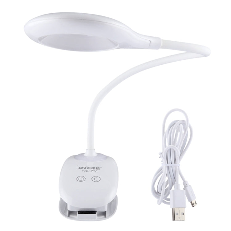 Luz de proteção ocular com 28 LEDs, pescoço de ganso flexível, design de anel oco com clipe e função de pequena luz noturna, TGX-770