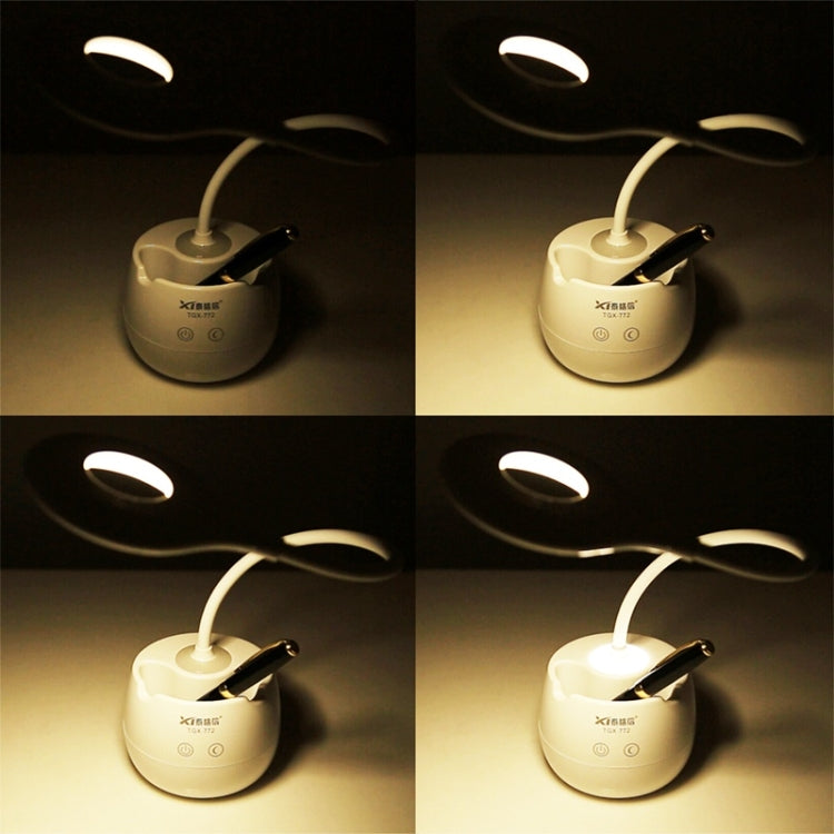 Luz de proteção ocular com 28 LEDs, pescoço de ganso flexível, design de anel oco com suporte para canetas e função de pequena luz noturna, TGX-772