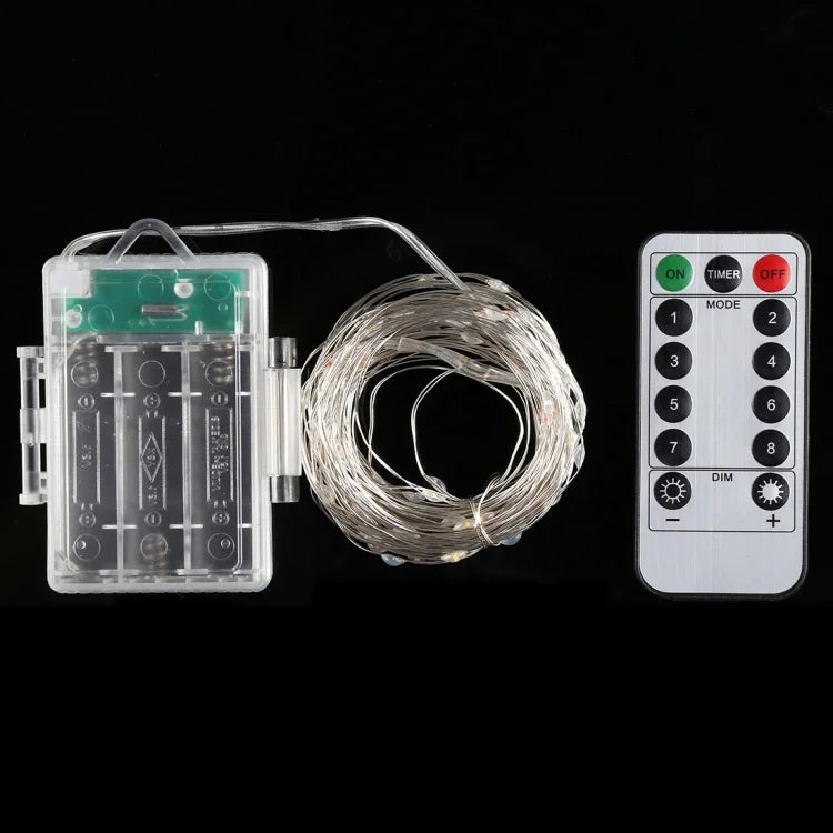 Luz Decorativa de Fadas com 50 LEDs e Caixa para 3 Pilhas AA, com Controlo Remoto, DC 5V, Luz Colorida/Controlo Remoto, Luz Branca/Controlo Remoto, Luz Branca Quente/Controlo Remoto