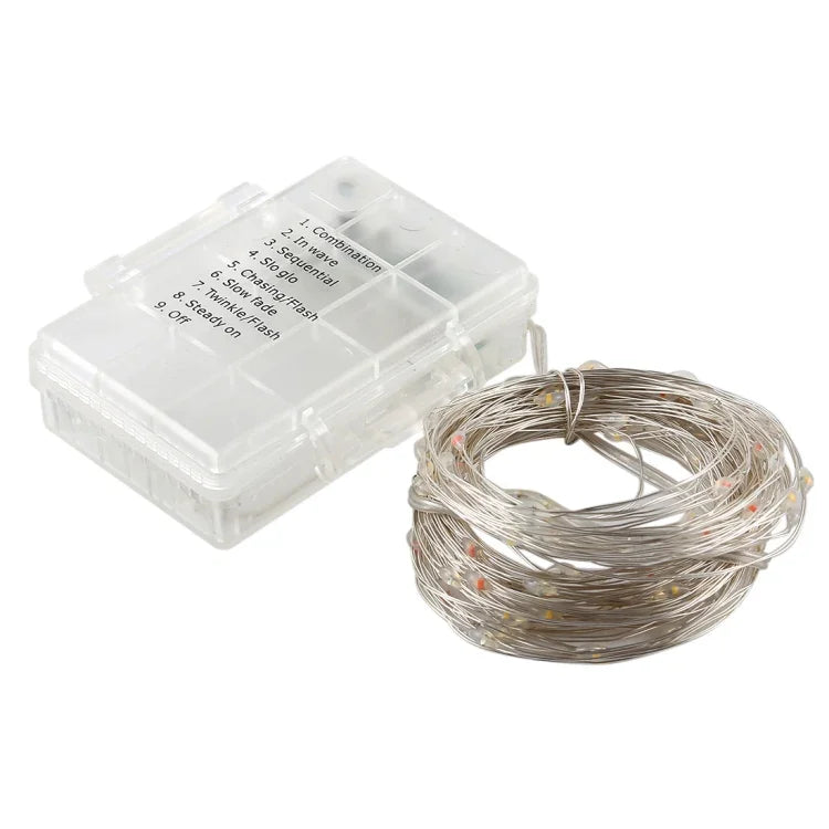 Luz Decorativa de Fadas com 50 LEDs e Caixa para 3 Pilhas AA, com Controlo Remoto, DC 5V, Luz Colorida/Controlo Remoto, Luz Branca/Controlo Remoto, Luz Branca Quente/Controlo Remoto