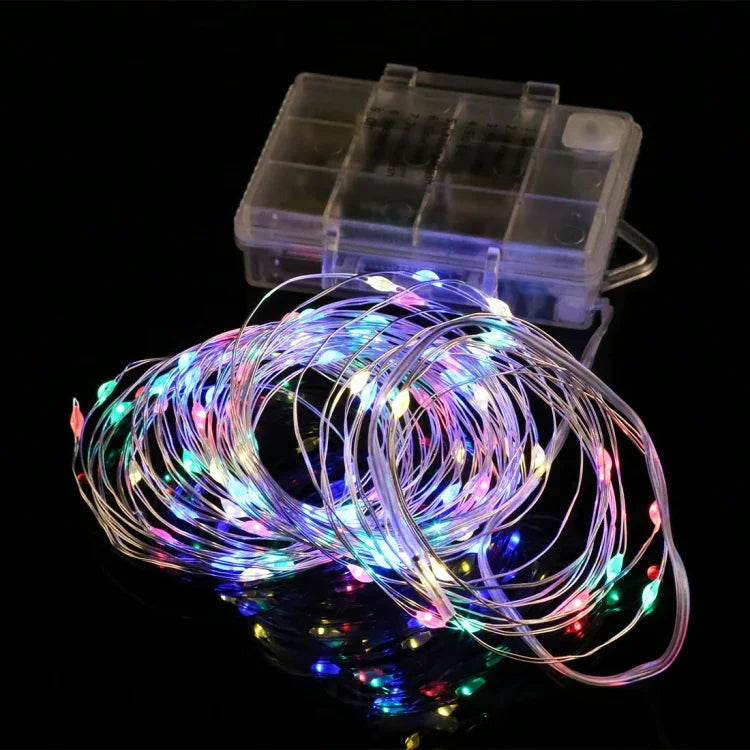 Luz Decorativa de Fadas com 50 LEDs e Caixa para 3 Pilhas AA, com Controlo Remoto, DC 5V, Luz Colorida/Controlo Remoto, Luz Branca/Controlo Remoto, Luz Branca Quente/Controlo Remoto