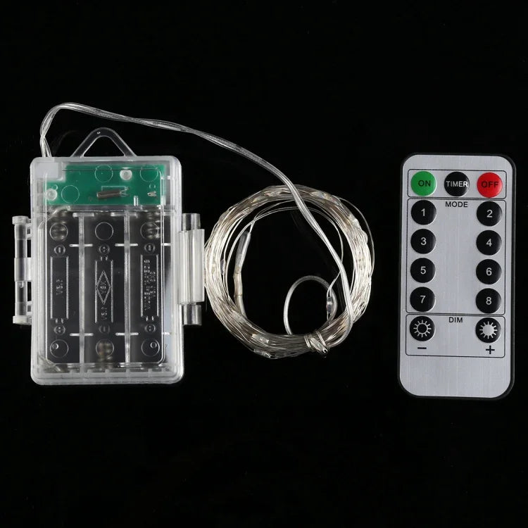 Luz Decorativa de Fadas com 50 LEDs e Caixa para 3 Pilhas AA, com Controlo Remoto, DC 5V, Luz Colorida/Controlo Remoto, Luz Branca/Controlo Remoto, Luz Branca Quente/Controlo Remoto