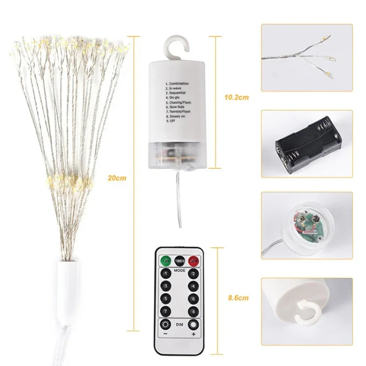 Luz Decorativa LED com 150 LEDs e Caixa para Pilhas, com Controlo Remoto, Luz Colorida 30CM, Luz Branca 30CM, Luz Branca Quente 30CM