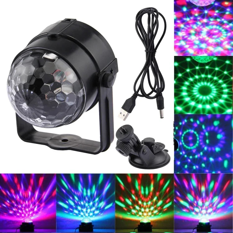 Luz Disco DJ Rotativa com Controlo de Som USB, DC 5V