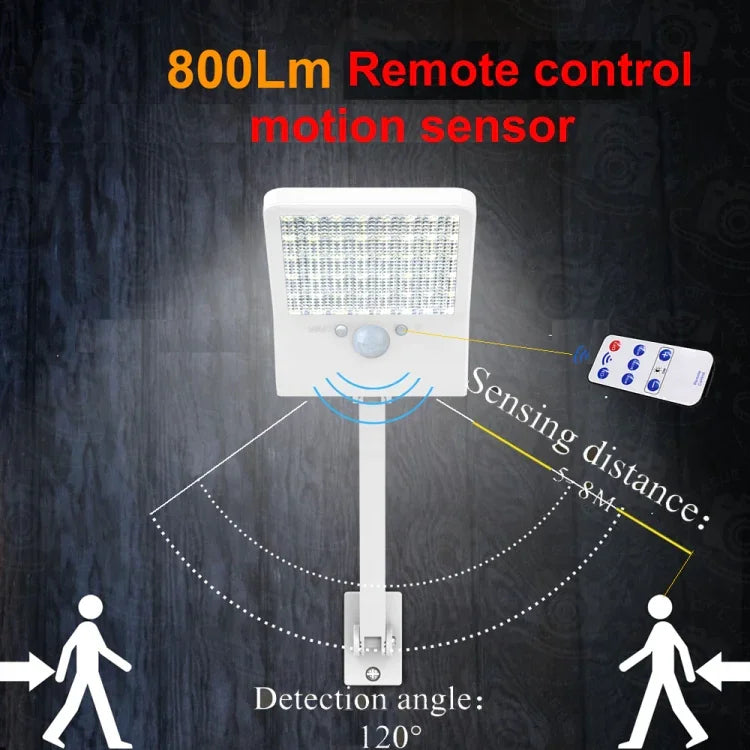 Lâmpada Plana Solar 6W 800LM 48 LEDs com Controlo Remoto e Suporte