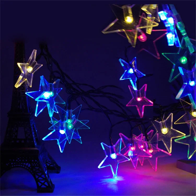 Cordão de Luz Solar em Forma de Estrela com 20 LEDs para Decoração de Jardim Exterior no Festival de Natal