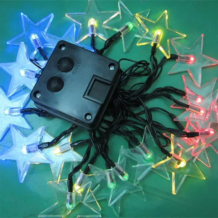 Cordão de Luz Solar em Forma de Estrela com 20 LEDs para Decoração de Jardim Exterior no Festival de Natal