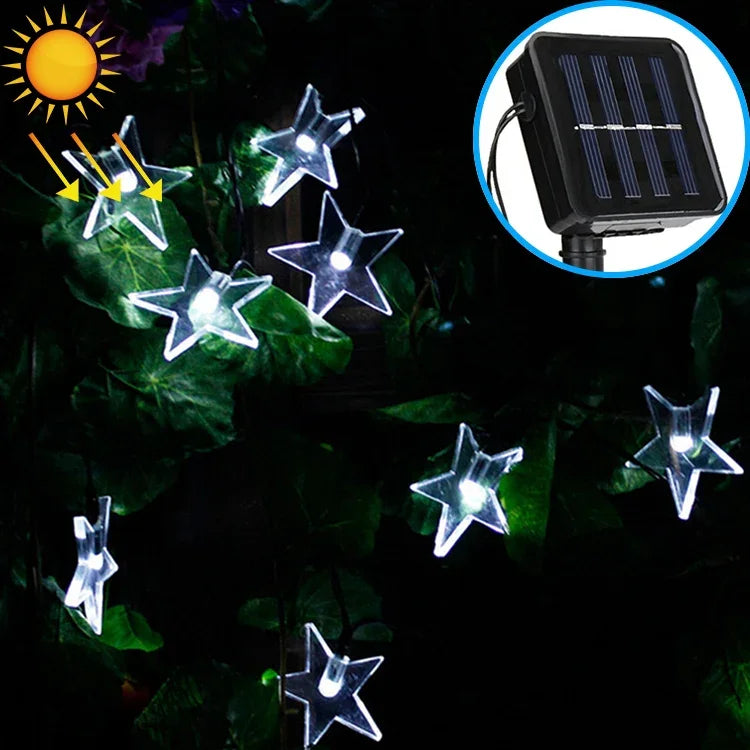 Cordão de Luz Solar em Forma de Estrela com 20 LEDs para Decoração de Jardim Exterior no Festival de Natal