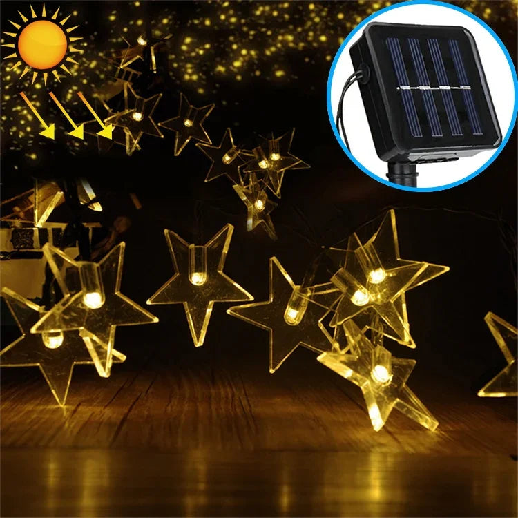Cordão de Luz Solar em Forma de Estrela com 20 LEDs para Decoração de Jardim Exterior no Festival de Natal