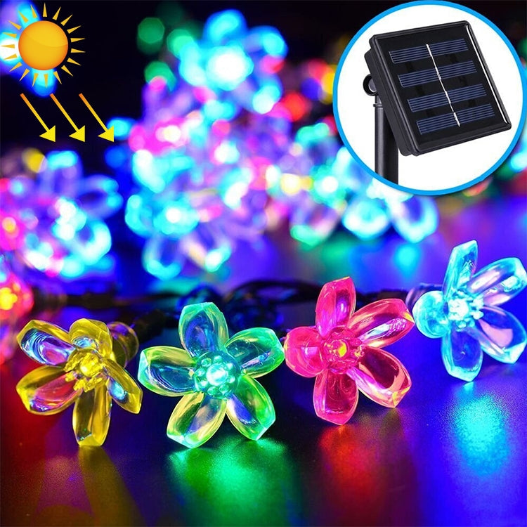 Cordão de Luz Solar em Forma de Flor de Pêssego com 50 LEDs para Decoração de Jardim Exterior Impermeável no Festival da Primavera