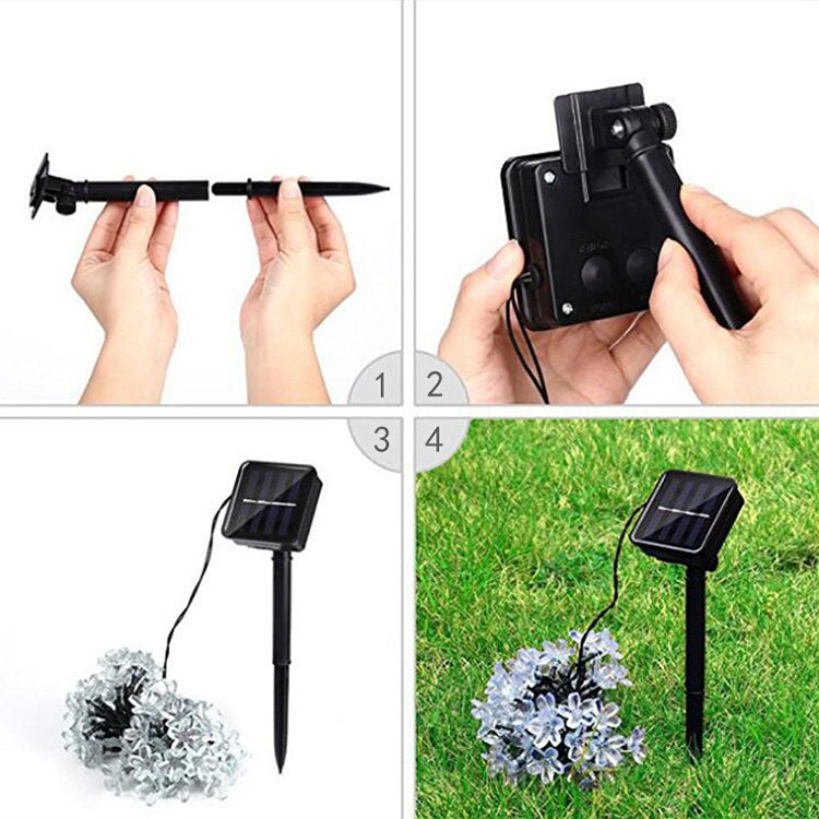 Cordão de Luz Solar em Forma de Flor de Pêssego com 50 LEDs para Decoração de Jardim Exterior Impermeável no Festival da Primavera
