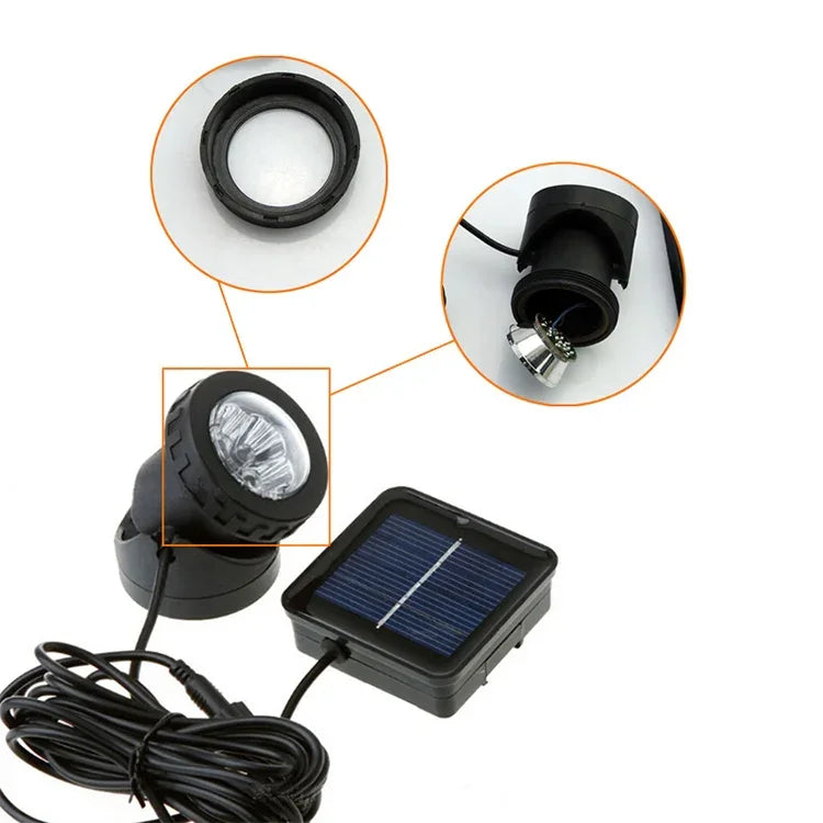 Projetor Subaquático Solar LED Impermeável para Exterior com Duas Cabeças