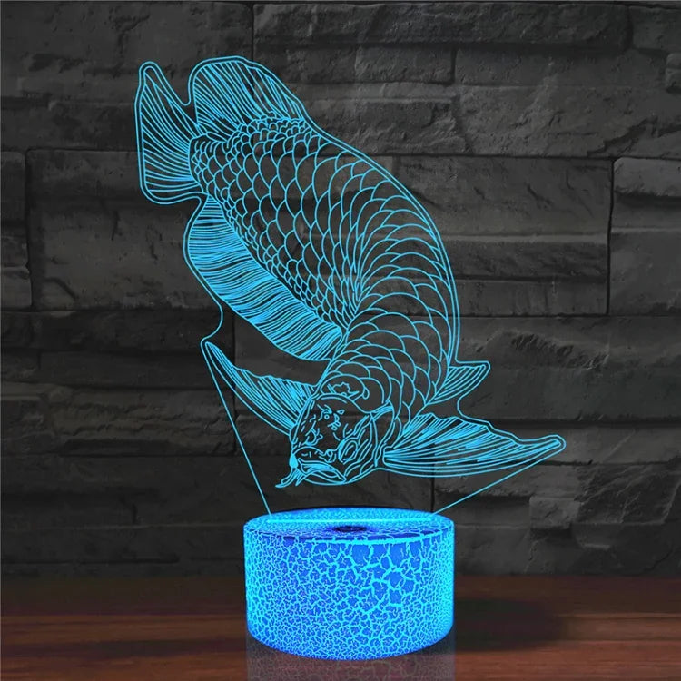 Lâmpada de Mesa LED 3D Colorida em Forma de Peixe, Versão com Toque de Rachadura, Versão com Toque de Rachadura