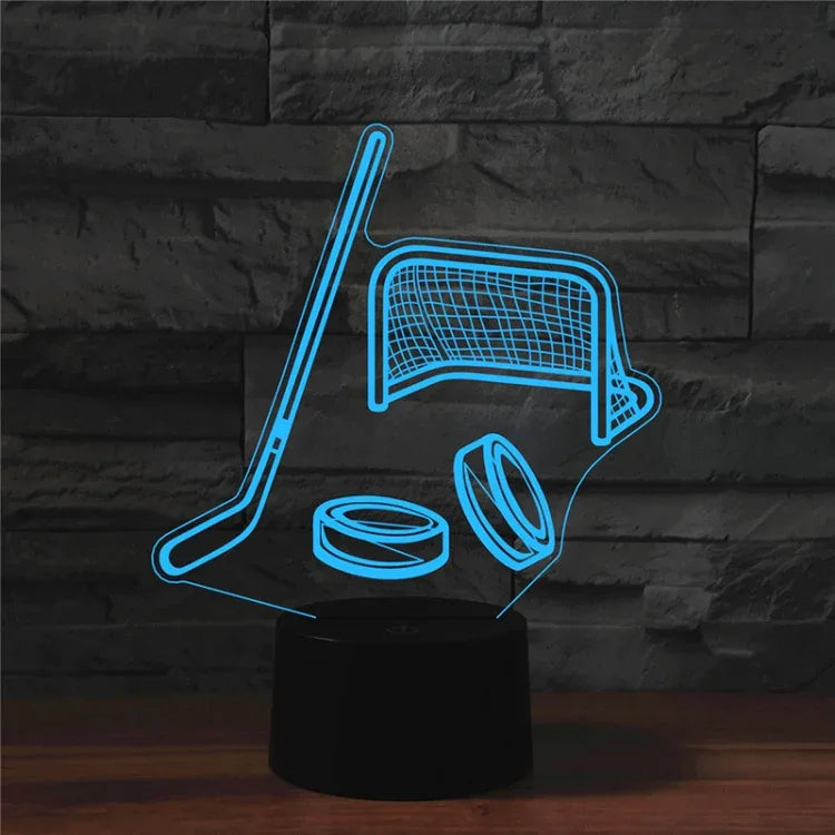 Lâmpada de Mesa LED 3D Colorida em Forma de Hóquei no Gelo, Versão com Toque e Carregamento, Versão com Toque e Carregamento