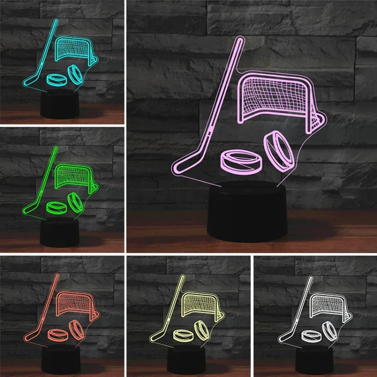 Lâmpada de Mesa LED 3D Colorida em Forma de Hóquei no Gelo, Versão com Toque e Carregamento, Versão com Toque e Carregamento