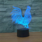Lâmpada de Mesa LED 3D Colorida em Forma de Galo, Versão com Controlo Remoto de 16 Cores, Versão com Controlo Remoto de 16 Cores
