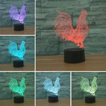 Lâmpada de Mesa LED 3D Colorida em Forma de Galo, Versão com Controlo Remoto de 16 Cores, Versão com Controlo Remoto de 16 Cores