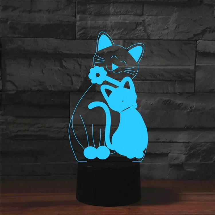 Lâmpada de Mesa LED 3D Colorida em Forma de Gato, Versão com Controlo Remoto de 16 Cores, Versão com Controlo Remoto de 16 Cores