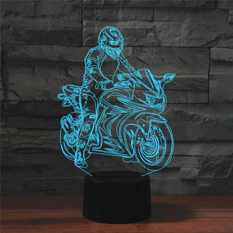 Lâmpada de Mesa LED 3D Colorida em Forma de Motociclo, Versão USB com Toque, Versão USB com Toque