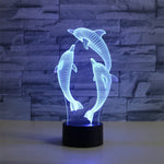 Lâmpada de Mesa LED 3D Colorida em Forma de Três Golfinhos, Versão com Controlo Remoto Crack, Versão com Controlo Remoto Crack