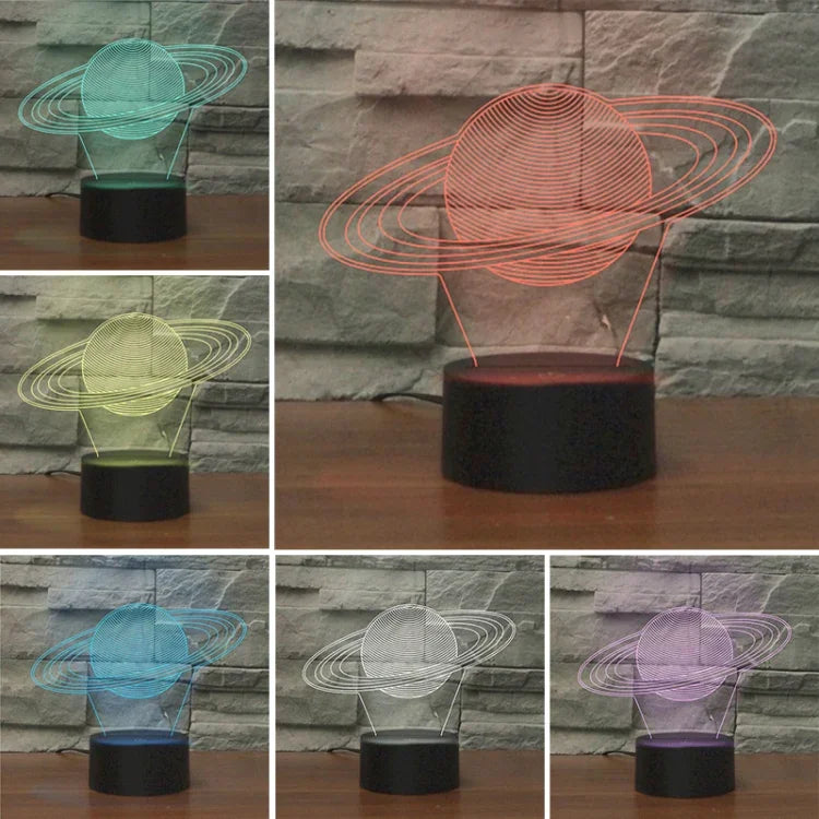 Lâmpada de Mesa LED 3D Colorida em Forma de Saturno, Versão USB e Bateria, Versão USB e Bateria