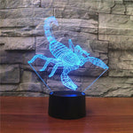 Candeeiro de Mesa LED 3D Colorido em Forma de Escorpião, Versão USB com Toque, Versão USB com Toque