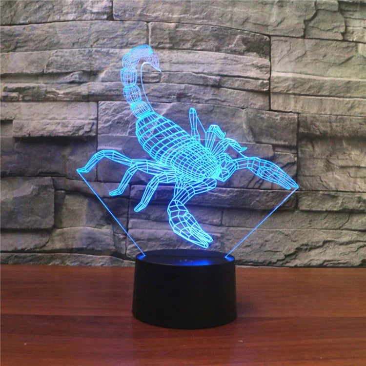 Candeeiro de Mesa LED 3D Colorido em Forma de Escorpião, Versão USB com Toque, Versão USB com Toque