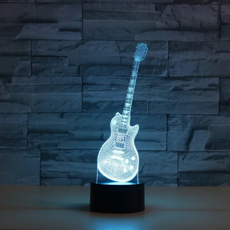 Candeeiro de Mesa LED 3D Colorido em Forma de Guitarra, Versão de Toque com Carregamento, Versão de Toque com Carregamento