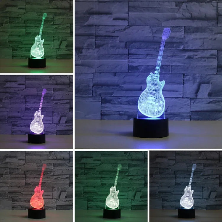 Candeeiro de Mesa LED 3D Colorido em Forma de Guitarra, Versão de Toque com Carregamento, Versão de Toque com Carregamento