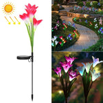 Lâmpada de Relva Decorativa LED Exterior com 4 Cabeças em Forma de Lírio Simulado, Alimentada a Energia Solar, IP55 Impermeável, Luz Branca, Luz Branca