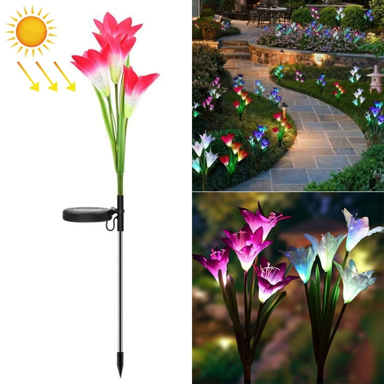 Lâmpada de Relva Decorativa LED Exterior com 4 Cabeças em Forma de Lírio Simulado, Alimentada a Energia Solar, IP55 Impermeável, Luz Branca, Luz Branca