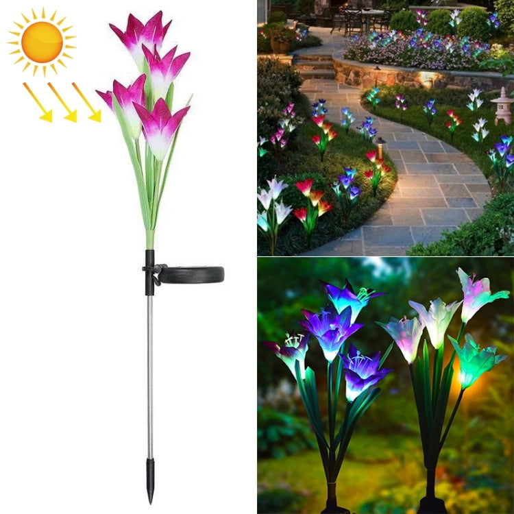 Lâmpada de Relva Decorativa LED Exterior com 4 Cabeças em Forma de Lírio Simulado, Alimentada a Energia Solar, IP55 Impermeável, Luz Branca, Luz Branca