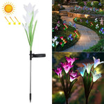 Lâmpada de Relva Decorativa LED Exterior com 4 Cabeças em Forma de Lírio Simulado, Alimentada a Energia Solar, IP55 Impermeável, Luz Branca, Luz Branca