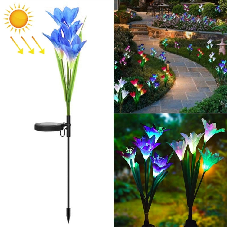 Lâmpada de Relva Decorativa LED Exterior com 4 Cabeças em Forma de Lírio Simulado, Alimentada a Energia Solar, IP55 Impermeável, Luz Colorida, Luz Colorida