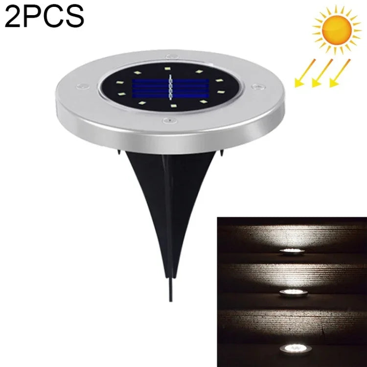 2 UNIDADES Luz Enterrada Solar com 10 LEDs, Lâmpada Subterrânea IP65 à Prova de Água para Jardim e Rua Exterior, 10 LEDs