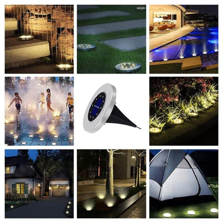 2 UNIDADES Luz Enterrada Solar com 10 LEDs, Lâmpada Subterrânea IP65 à Prova de Água para Jardim e Rua Exterior, 10 LEDs
