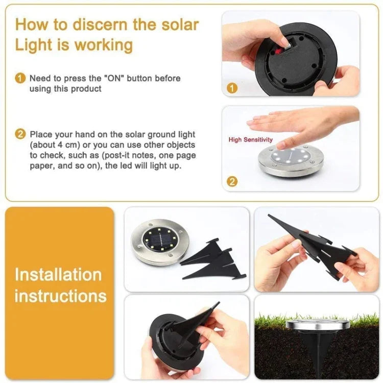 2 UNIDADES Luz Enterrada Solar com 10 LEDs, Lâmpada Subterrânea IP65 à Prova de Água para Jardim e Rua Exterior, 10 LEDs