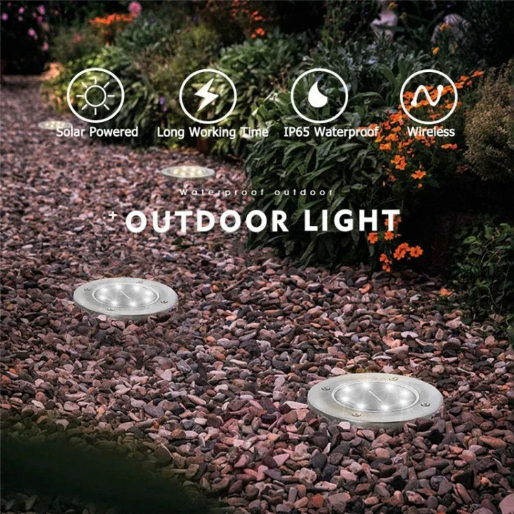 2 UNIDADES Luz Enterrada Solar com 10 LEDs, Lâmpada Subterrânea IP65 à Prova de Água para Jardim e Rua Exterior, 10 LEDs