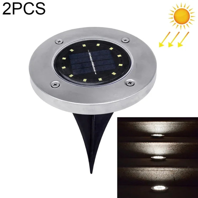 2 UNIDADES Luz Enterrada Solar com 12 LEDs, Lâmpada Subterrânea IP65 à Prova de Água para Jardim e Rua Exterior, 12 LEDs