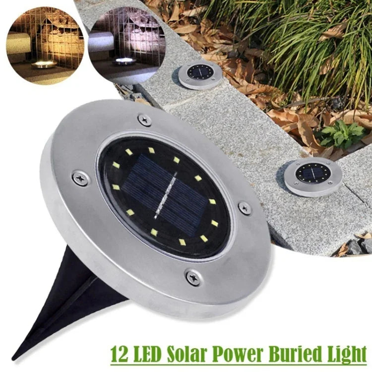 2 UNIDADES Luz Enterrada Solar com 12 LEDs, Lâmpada Subterrânea IP65 à Prova de Água para Jardim e Rua Exterior, 12 LEDs