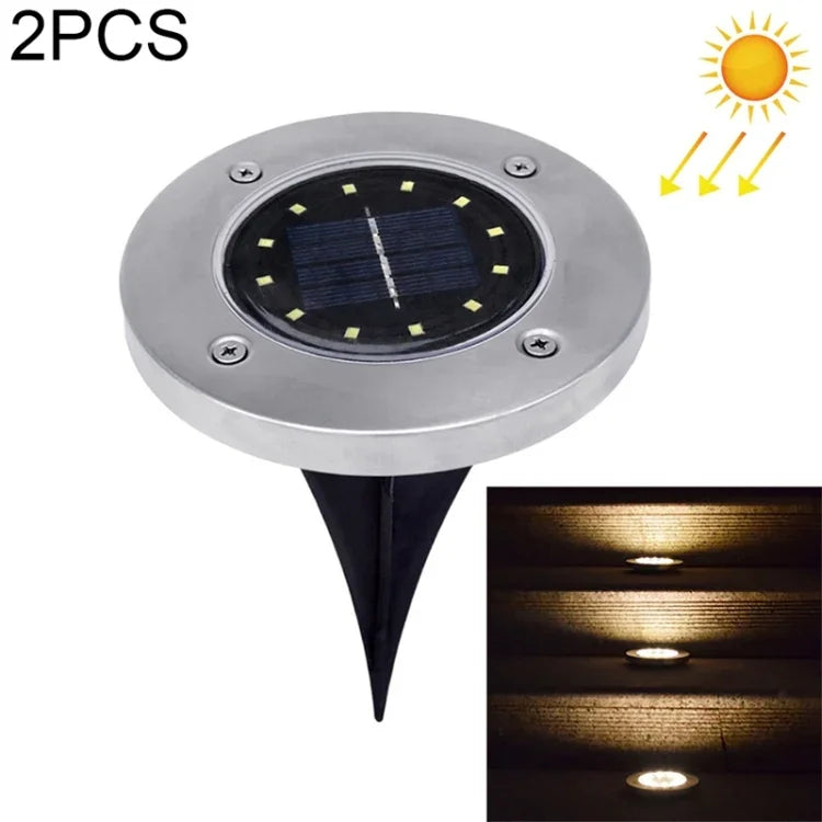 2 UNIDADES Luz Enterrada Solar com 12 LEDs, Lâmpada Subterrânea IP65 à Prova de Água para Jardim e Rua Exterior, 12 LEDs