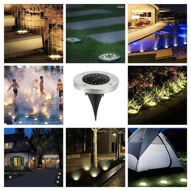 2 UNIDADES Luz Enterrada Solar com 16 LEDs, Lâmpada Subterrânea IP65 à Prova de Água para Jardim e Rua Exterior, 16 LEDs