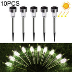 10 UNIDADES Lâmpada de Relva Exterior Solar em Aço Inoxidável IP65 à Prova de Água, Luz Decorativa LED para Jardim